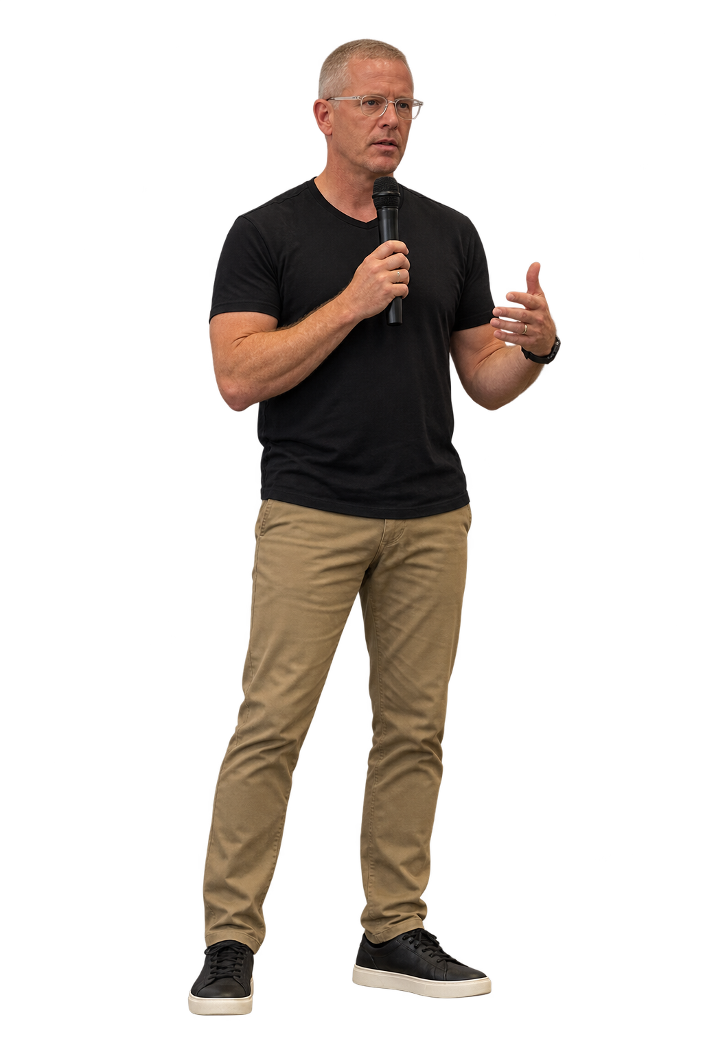 Glen Baker speaking in a black shirt